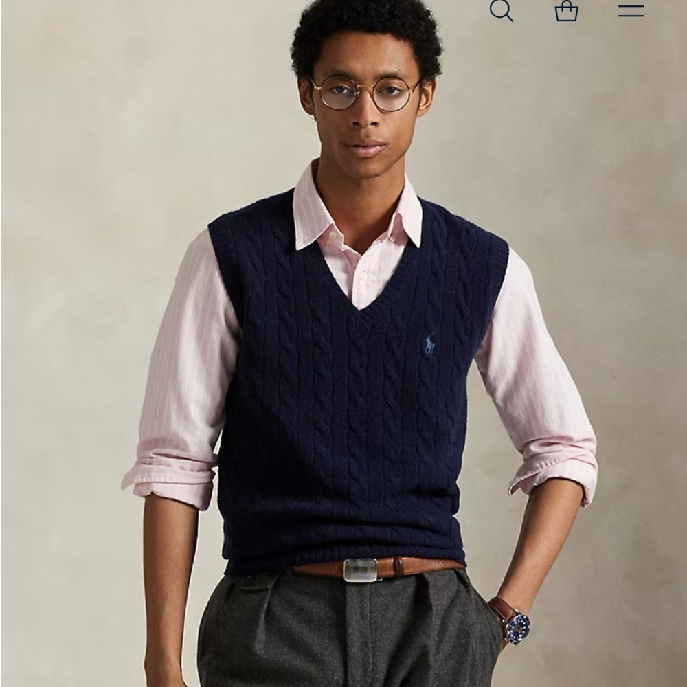Polo Ralph‎ Lauren Cable-Knit Wool Cashmere V-Neck Sweater Vest Men’s XL Navy